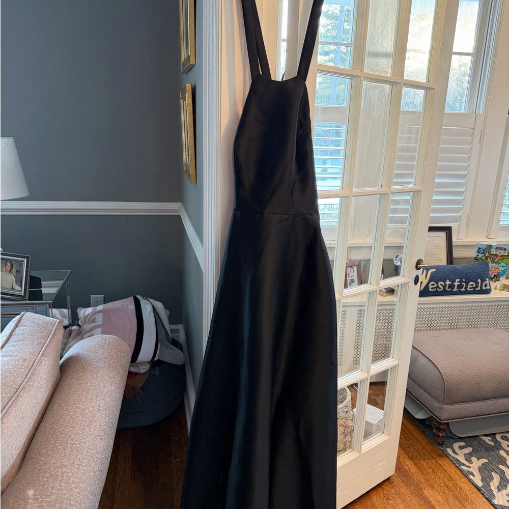 Alfred Sung Black Formal Dress Criss Cross Back Gown Wedding Guest Evening